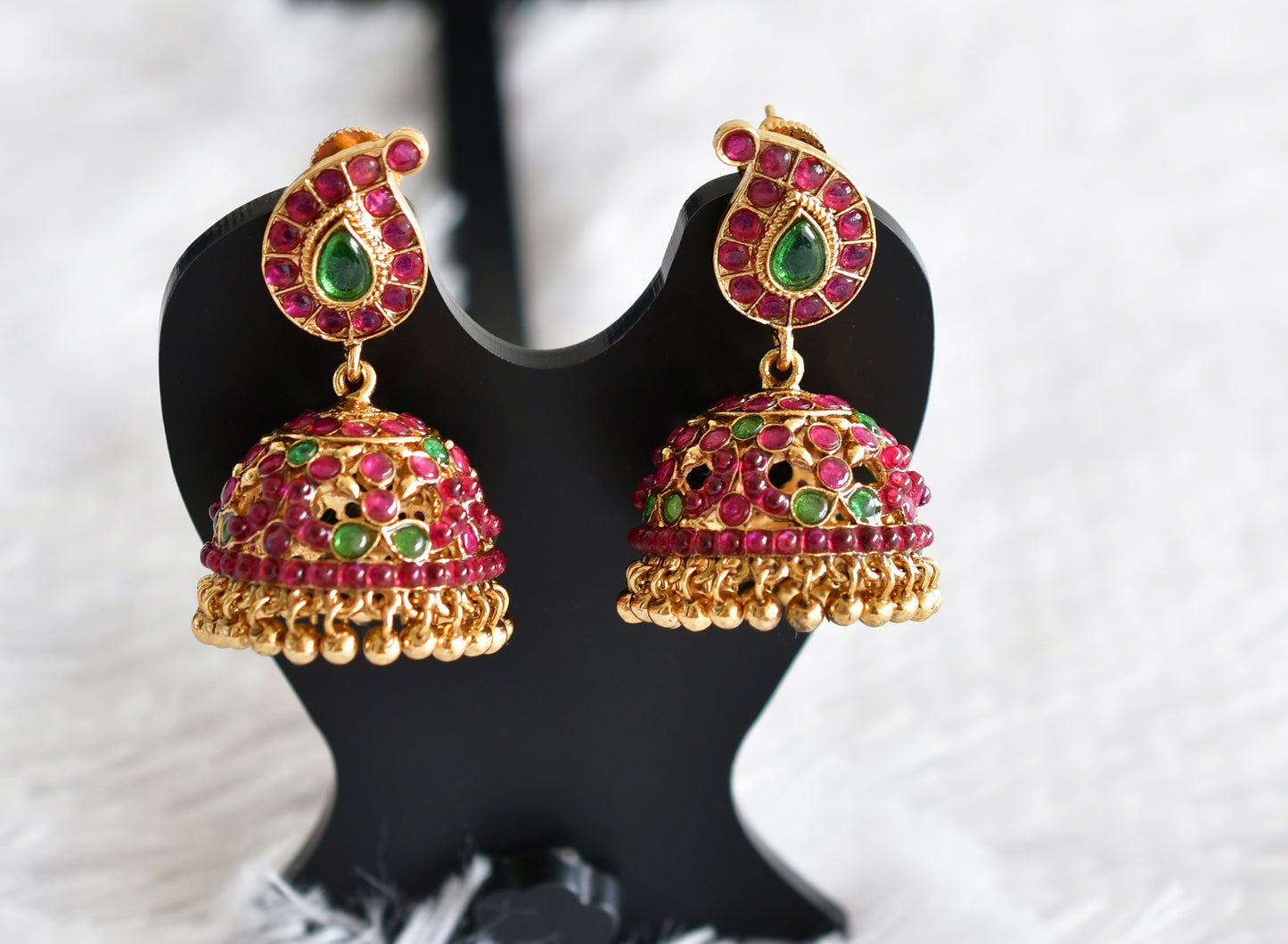 Antique gold tone kemp-green mango peacock jhumkka dj-51870