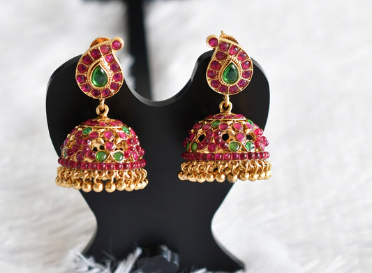 Antique gold tone kemp-green mango peacock jhumkka dj-51870