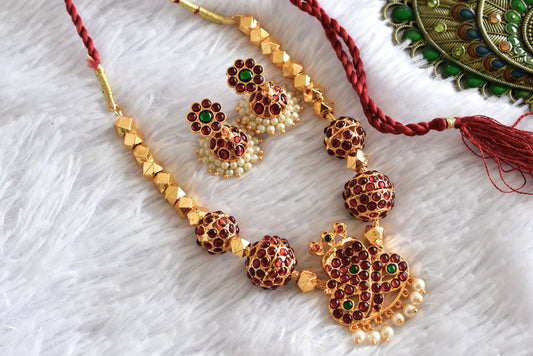 Gold tone kemp-green Rudhra ball necklace set dj-52353