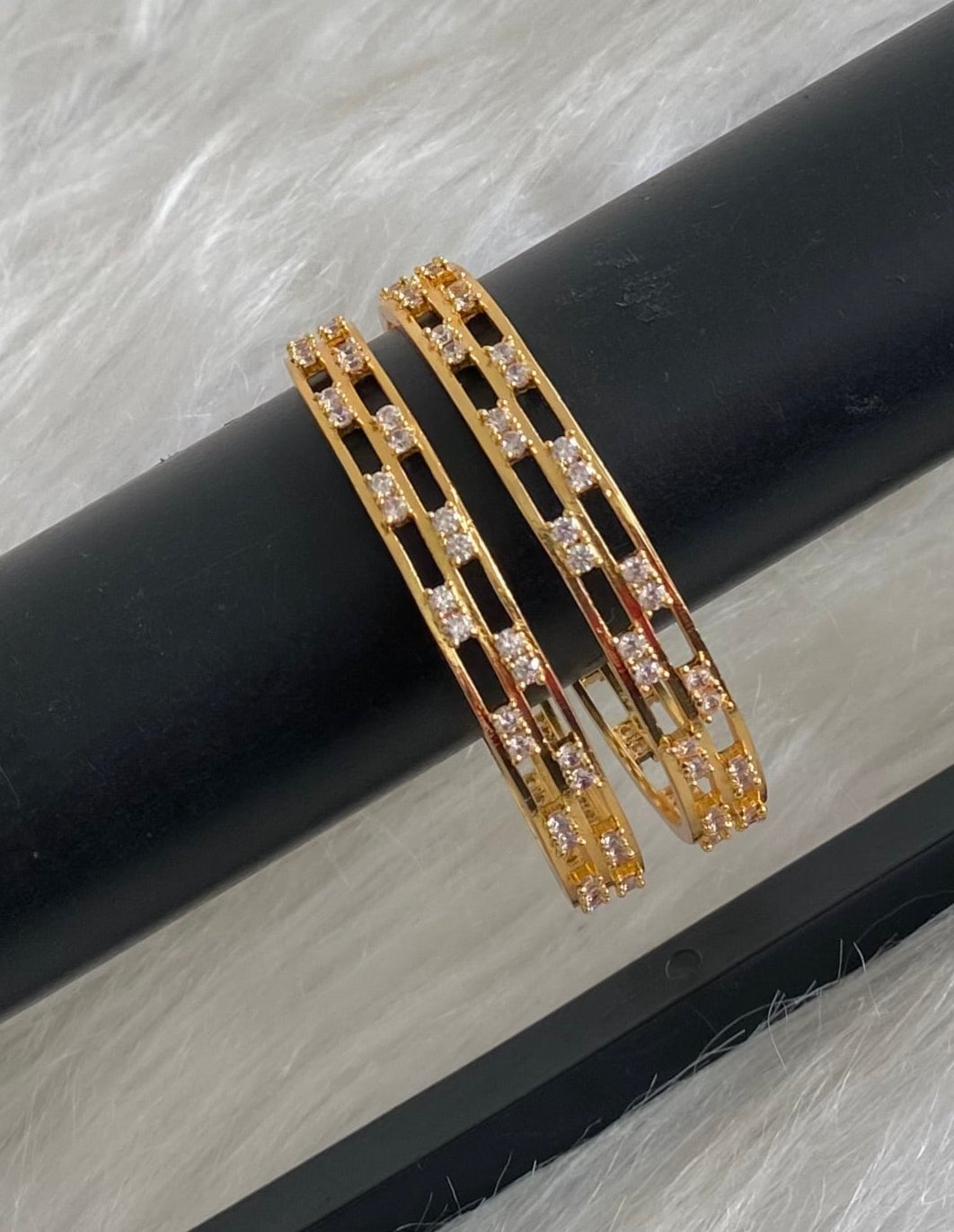Gold tone white stone bangles(2.4) Dj-54829