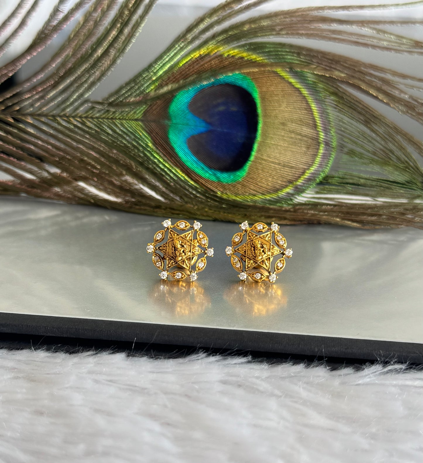 Matte finish white lakshmi star stud/earrings dj-51580