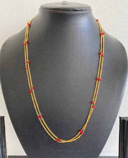 Gold tone 18 inches red beaded layer chain dj-52989