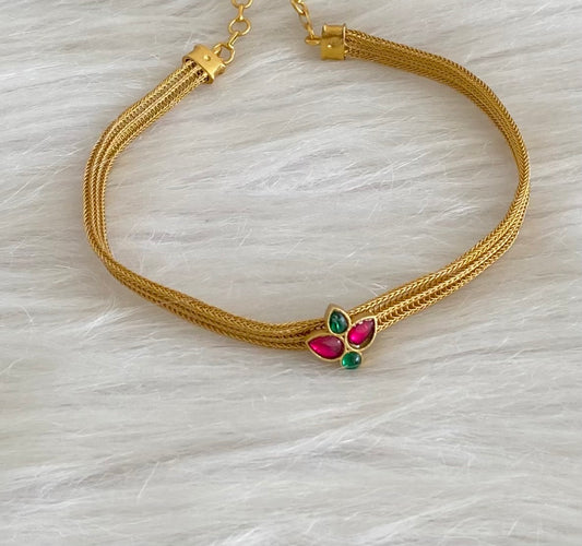 Matte finish pink-green kundan jadau flower choker/necklace dj-55085