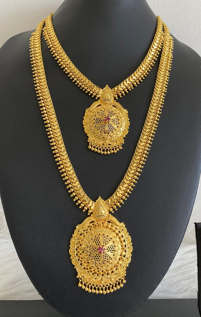 Gold tone ruby stone heart flower combo set dj-54288