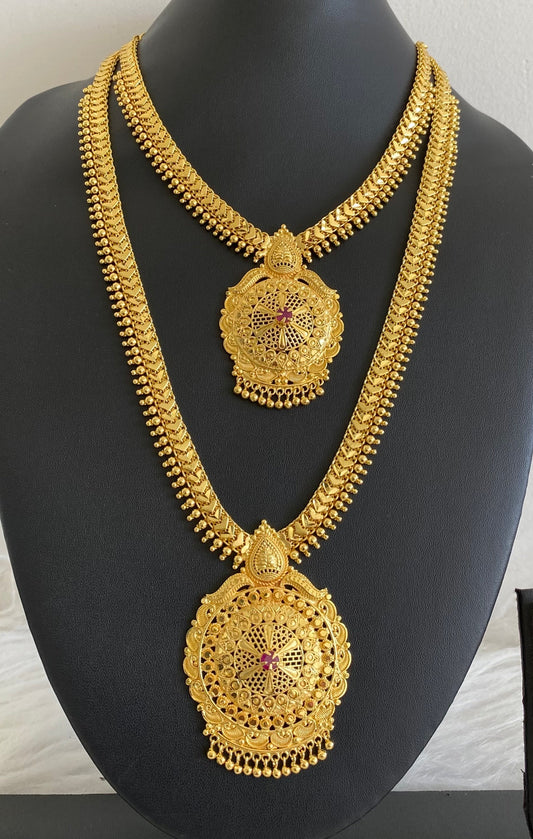 Gold tone ruby stone heart flower combo set dj-54288