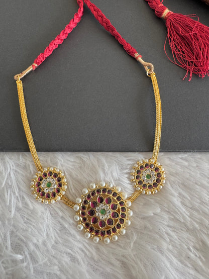 Gold tone precious kemp-green pearl round necklace dj-52288