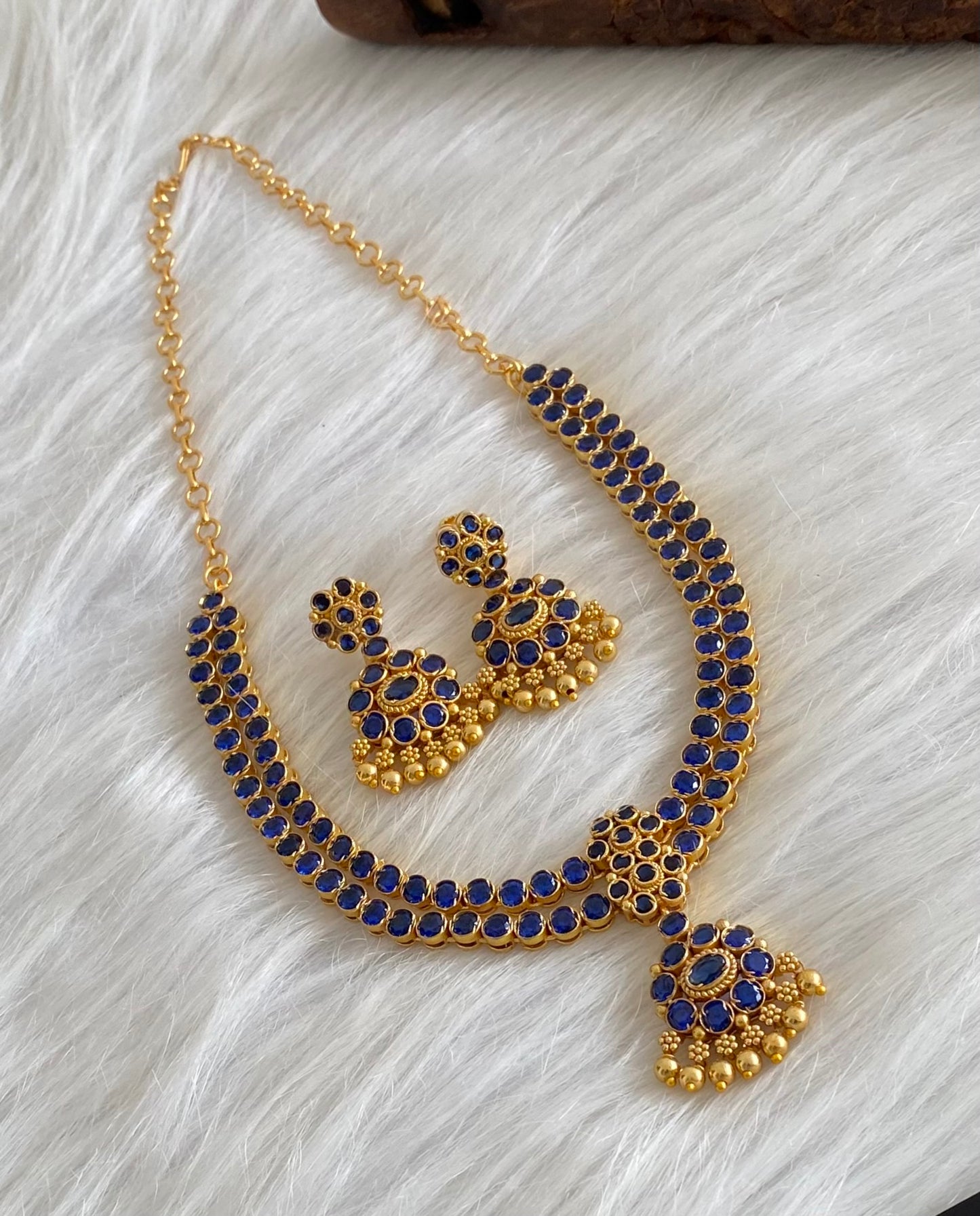 Matte finish blue double layer attigai/necklace set dj-53961