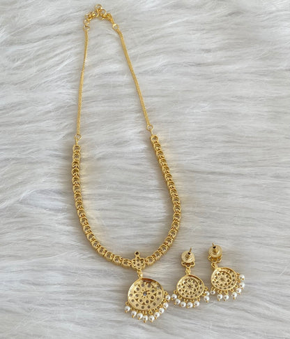 Gold tone Ad white stone South Indian attigai/necklace set dj-11436