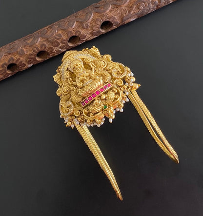 Antique gold tone kemp-green-white stone lakshmi peacock vanki/bajuband dj-54477