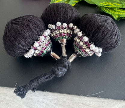 Black finish AD precious kemp-green pearl kuppulu/kunjalam dj-51181