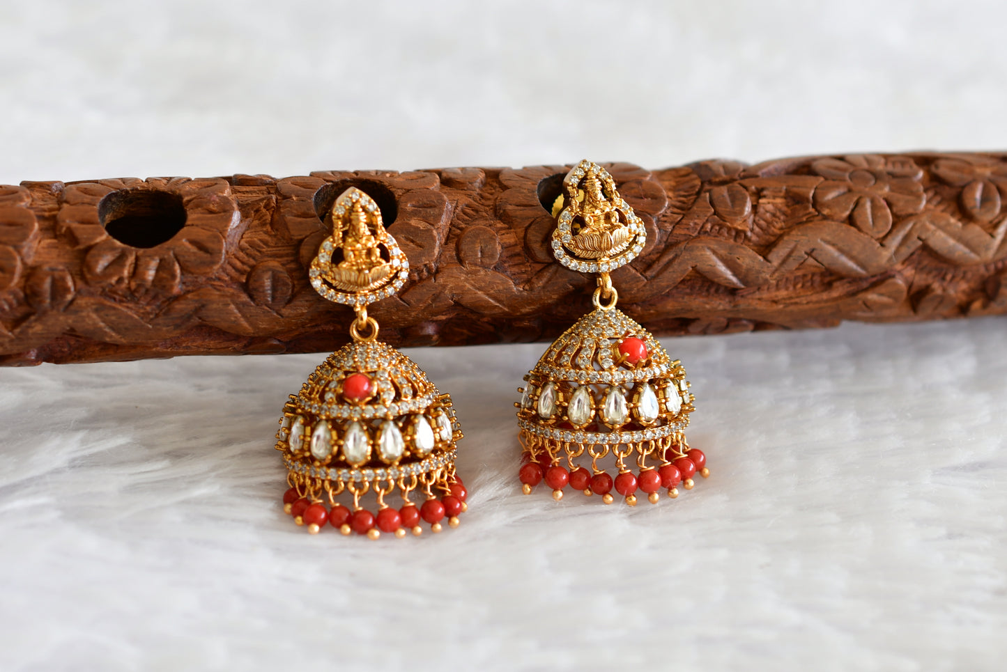 Matte finish cz coral lakshmi jhumkka dj-52158