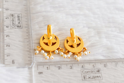 Gold tone pink-green kundan jadau lotus bugadi earrings dj-52471