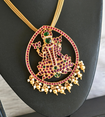 Matte finish kemp-green big Ma Lakshmi pendant necklace dj-51812