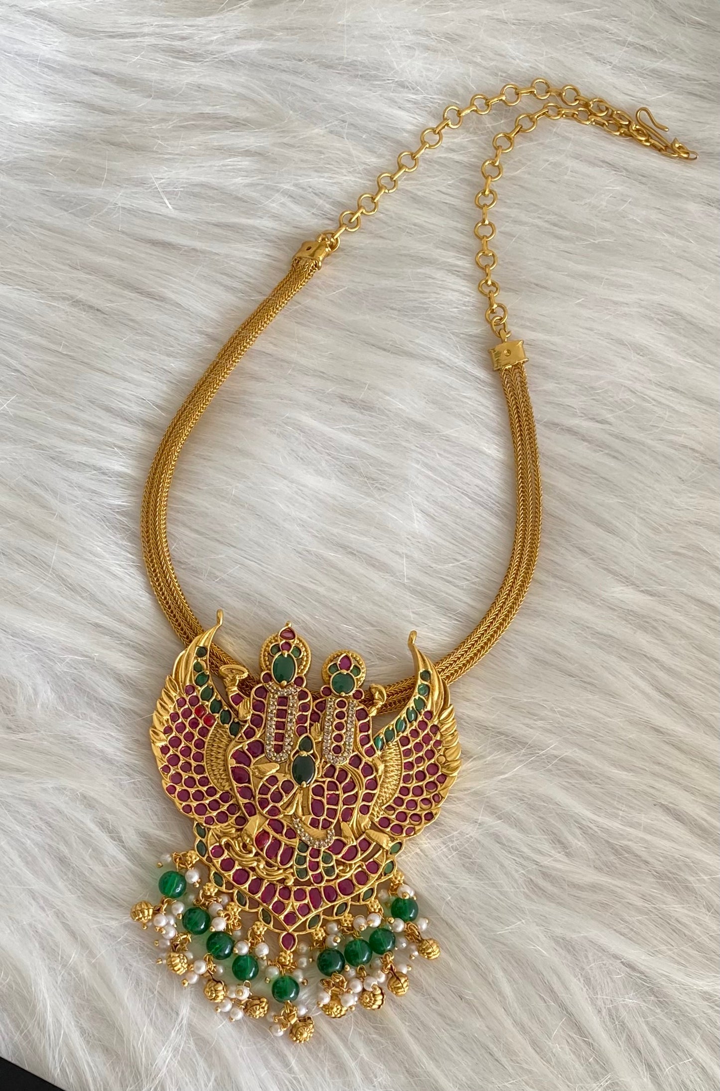 Antique gold tone lakshmi-mahavishnu kundan jadau necklace dj-53849