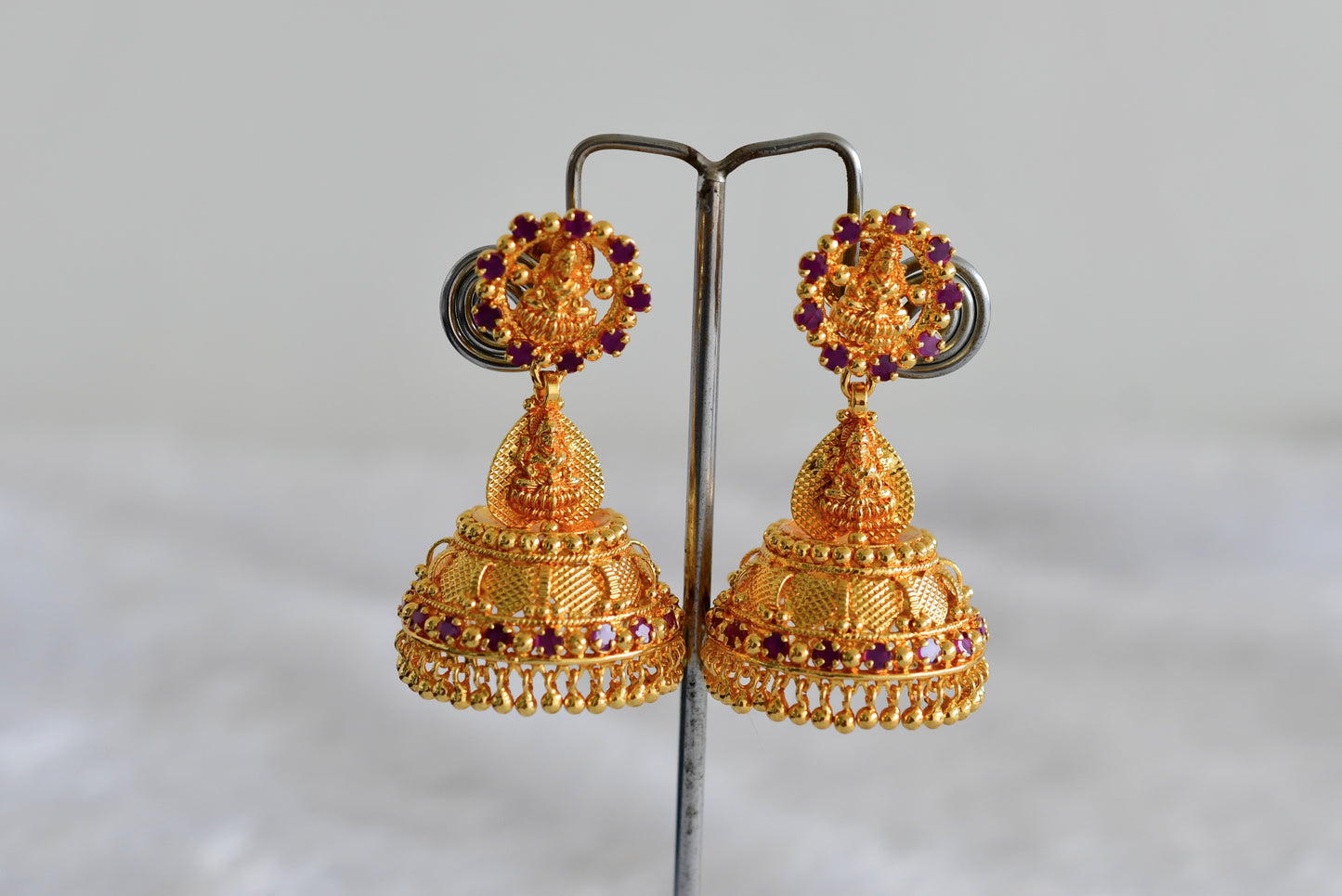 Gold tone kerala style ruby lakshmi jhumkka dj-51803