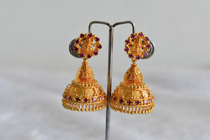 Gold tone kerala style ruby lakshmi jhumkka dj-51803
