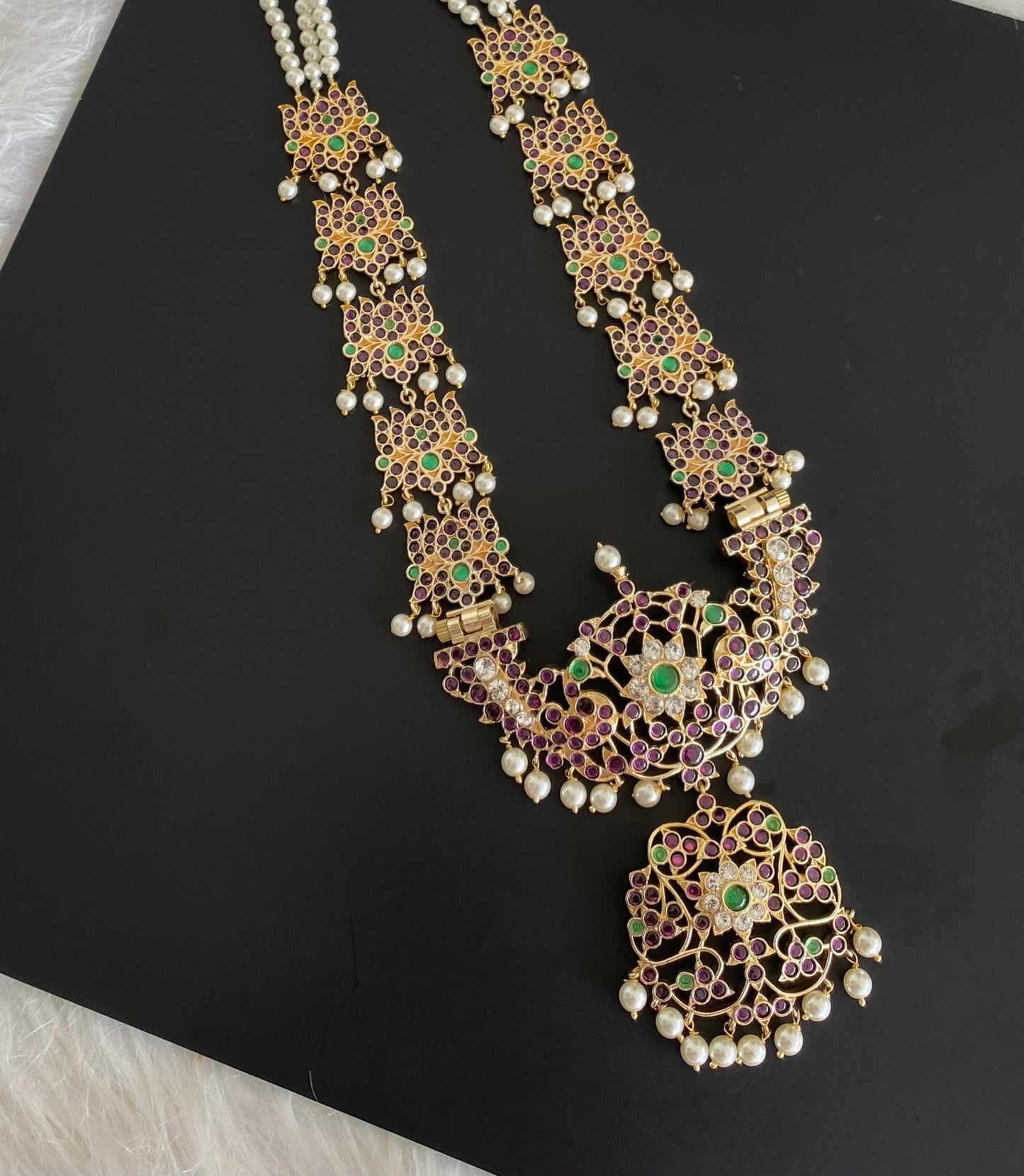 Gold tone precious kemp-green-white pearl lotus haar dj-54680