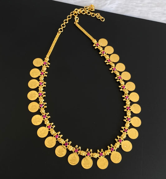 Gold tone pink Lakshmi coin necklace dj-42623