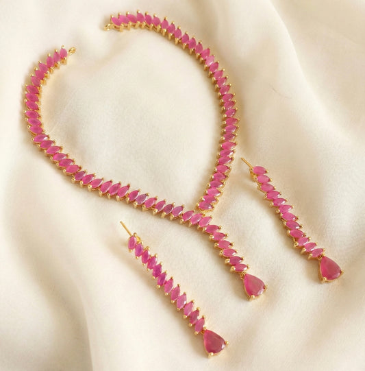 Gold tone ruby necklace set DJ-17830