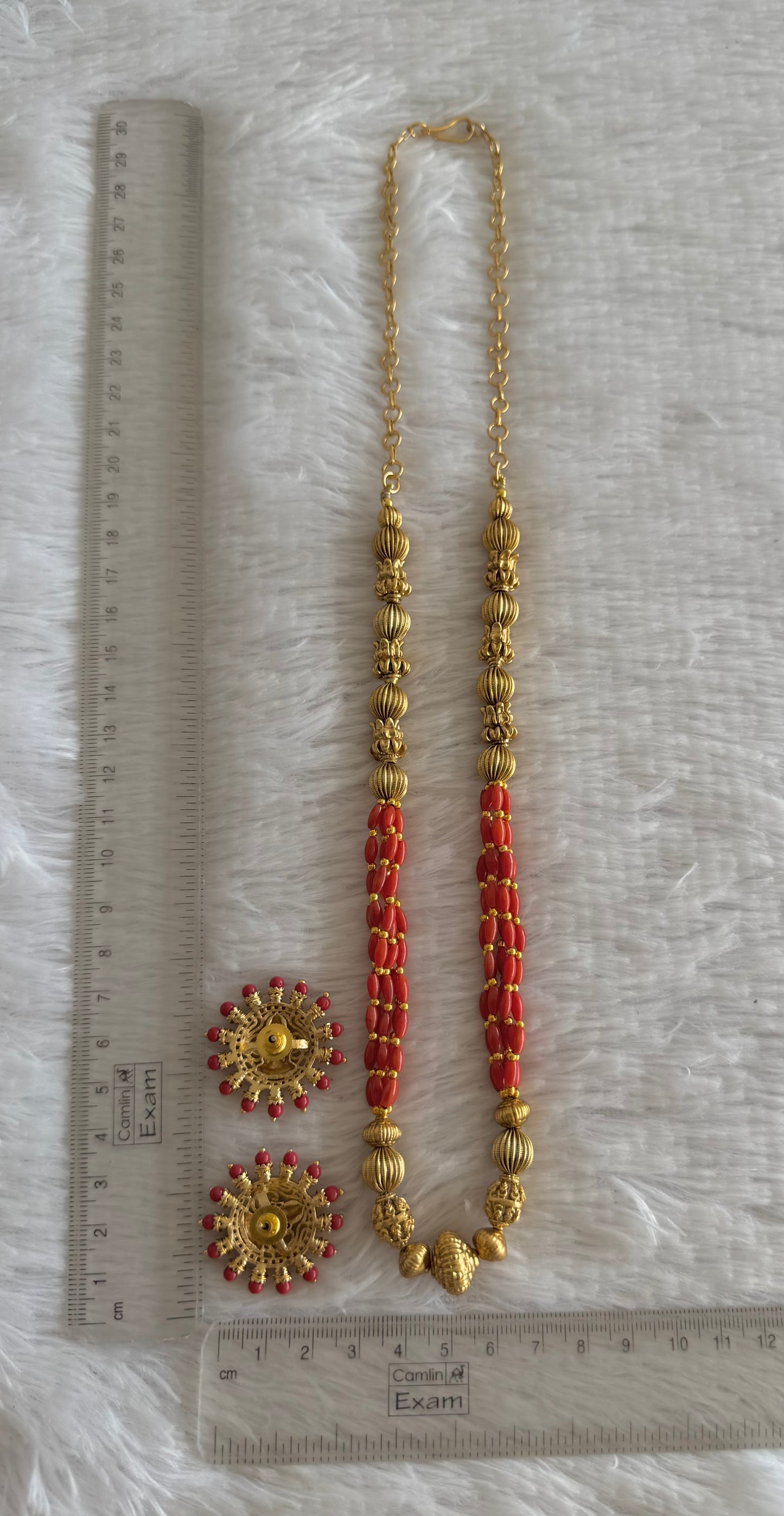 Matte finish coral beaded lakshmi necklace set dj-52083