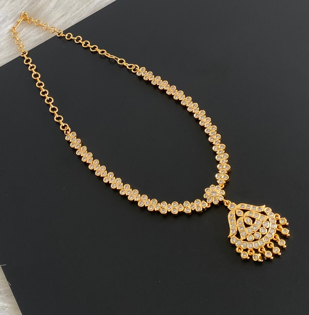Gold tone south indian AD white stone necklace dj-54920