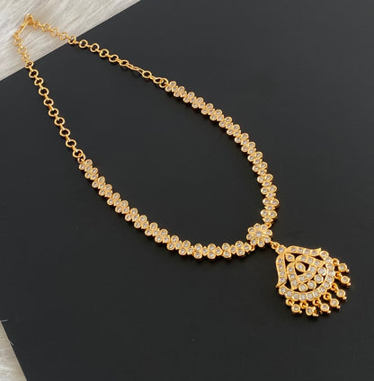 Gold tone south indian AD white stone necklace dj-54920