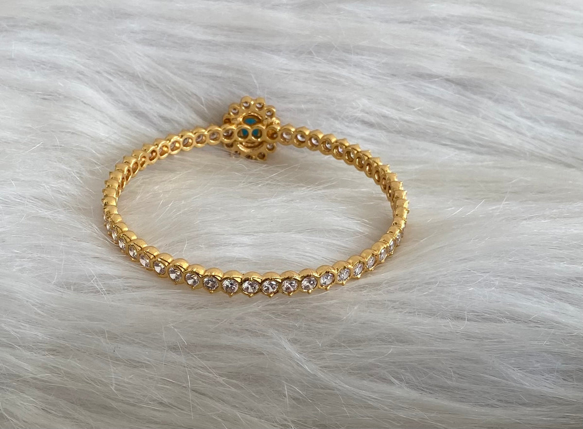 Gold tone AD white blue stone diamond look alike bangle/kada(2.10) Dj-54870