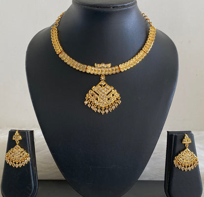 Gold tone south indian AD white stone necklace set dj-54915