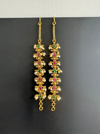 Antique gold tone kemp-green ear side chain dj-51357