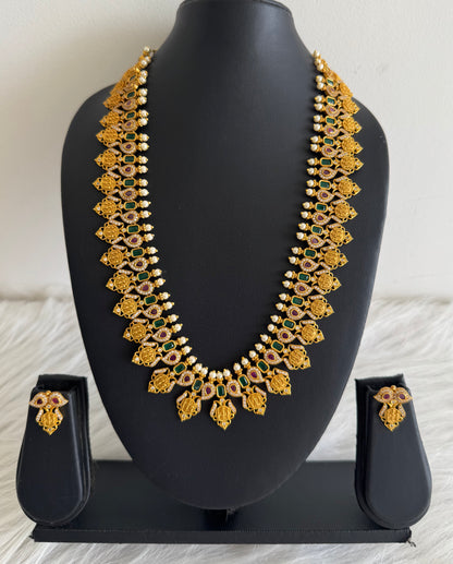 Matte Finish Cz Ruby-green Pearl Ram parivar Haar Set Dj-51327