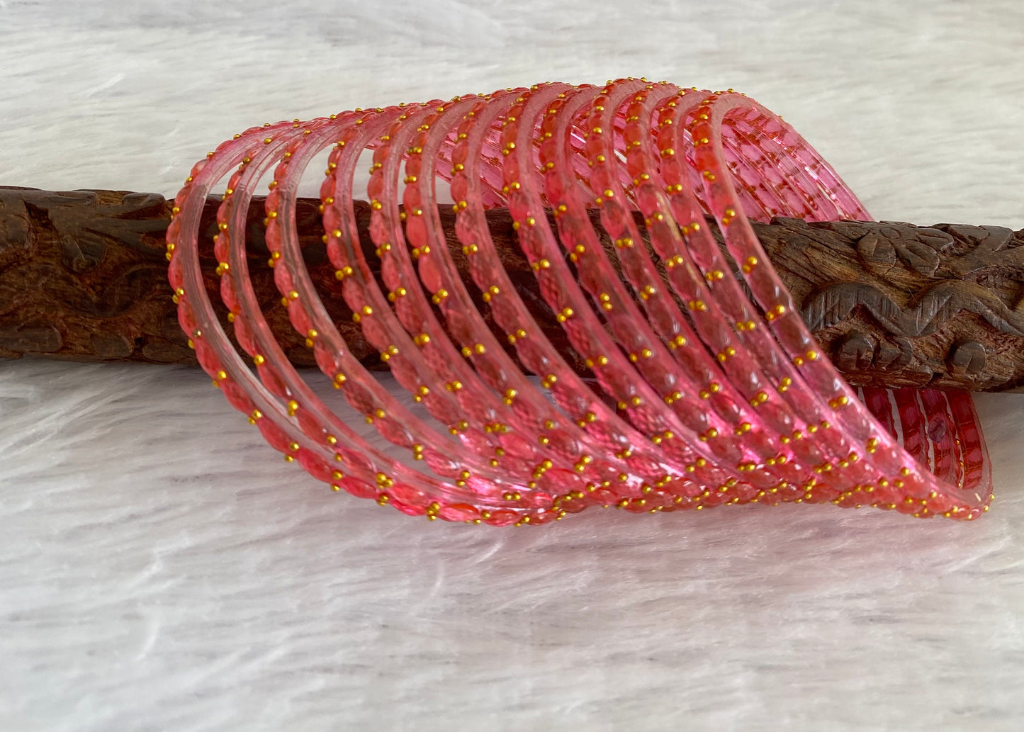 Set of 12 pink glass bangles(2.6) dj-52803