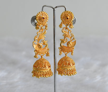 Gold Tone Kerala style pink peacock long jhumkka dj-51797