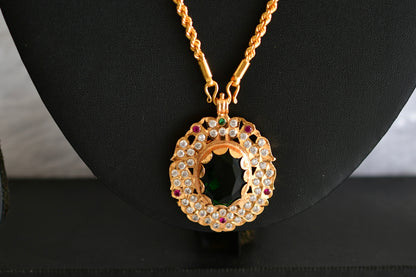 Gold tone 24 chain with bottle green oval stone pendant dj-51913