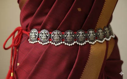 Black finish precious kemp-green-white pearl Ma Lakshmi waist band dj-52273