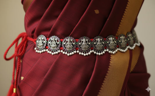 Black finish precious kemp-green-white pearl Ma Lakshmi waist band dj-52273