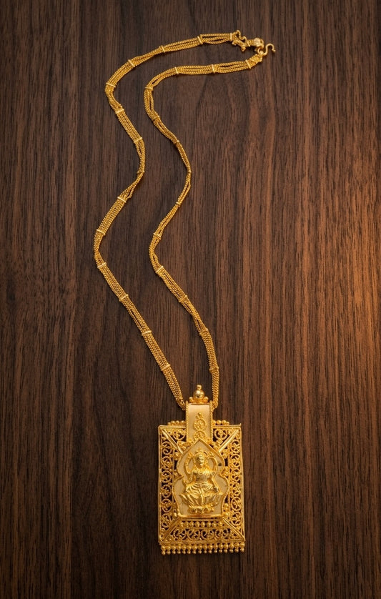 Gold tone 24 inches chain with lakshmi pendant dj-54362