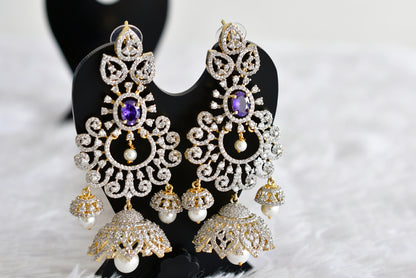 Two tone cz purple pearl long bali jhumkka dj-51884