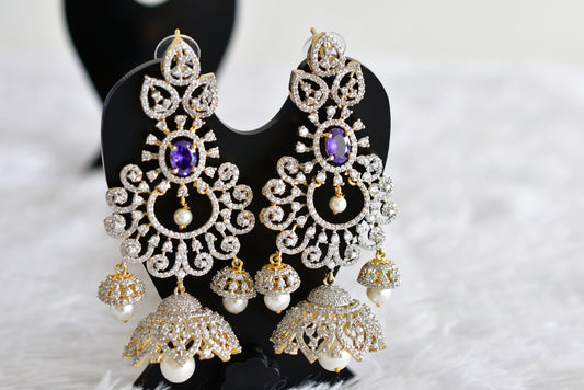 Two tone cz purple pearl long bali jhumkka dj-51884