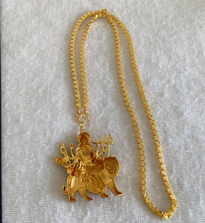 Gold tone 24 inches chain with red meenakari ma durga pendant dj-55018