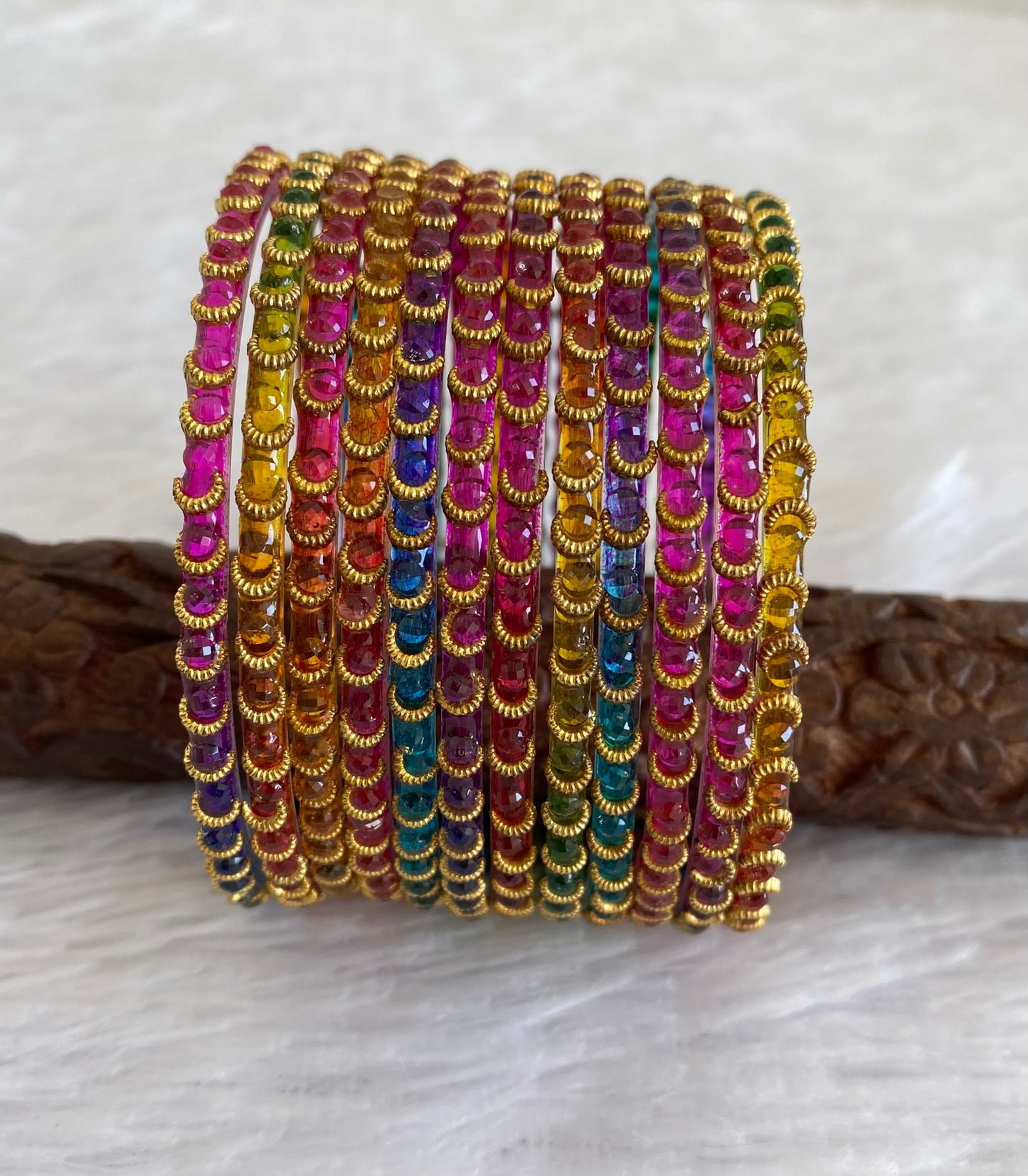 Set of 12 multi color glass bangles(2.10) dj-52865