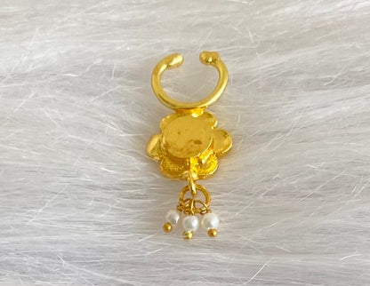 Gold tone white stone pearl nose pin/bulakku dj-53815