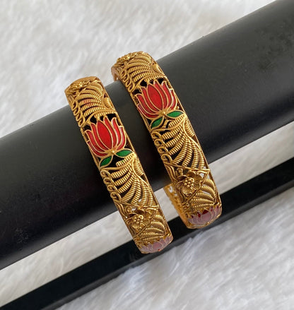 Matte finish red green lotus enamel bangles(2.4) dj-53447