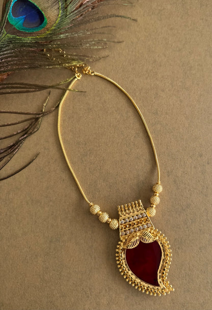 Gold tone red-white kerala style mango kodi necklace dj-51697