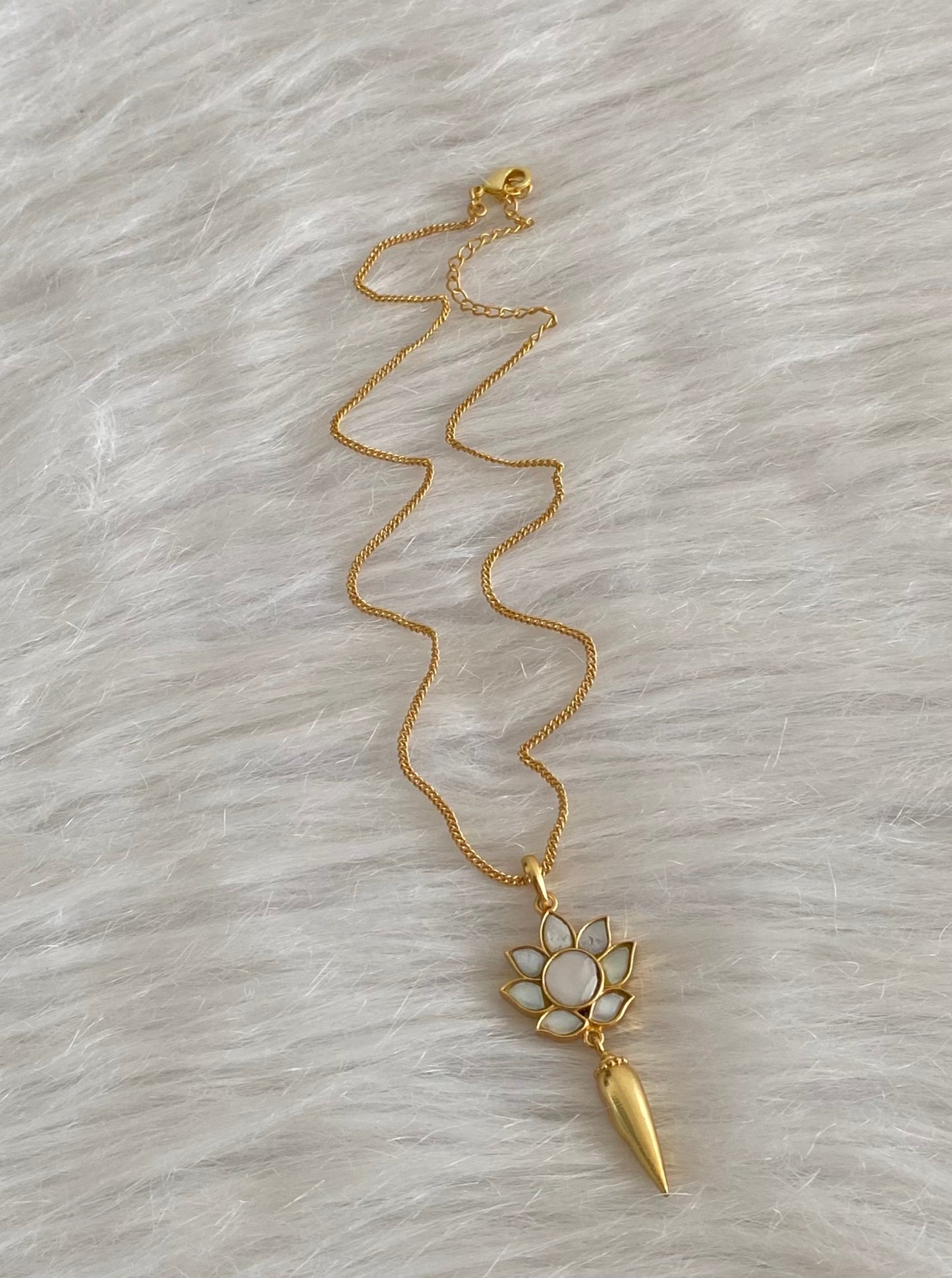Gold tone white lotus kundan jadau chain with pendant dj-54499