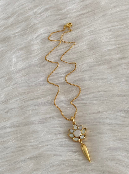 Gold tone white lotus kundan jadau chain with pendant dj-54499