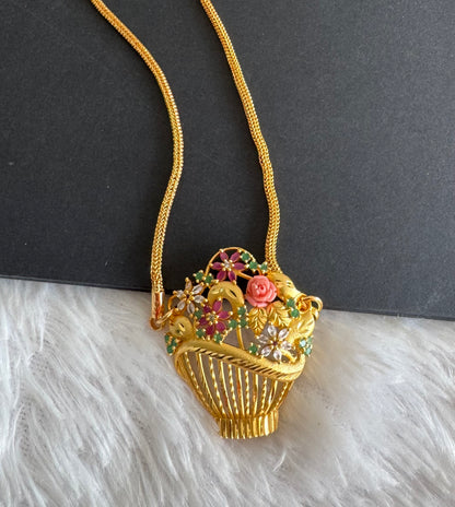 Gold tone 24 inches chain with flower pot pendant dj-52222