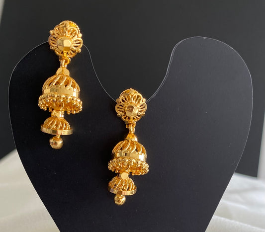 Gold tone flower screw back  step jhumkka-dj52884