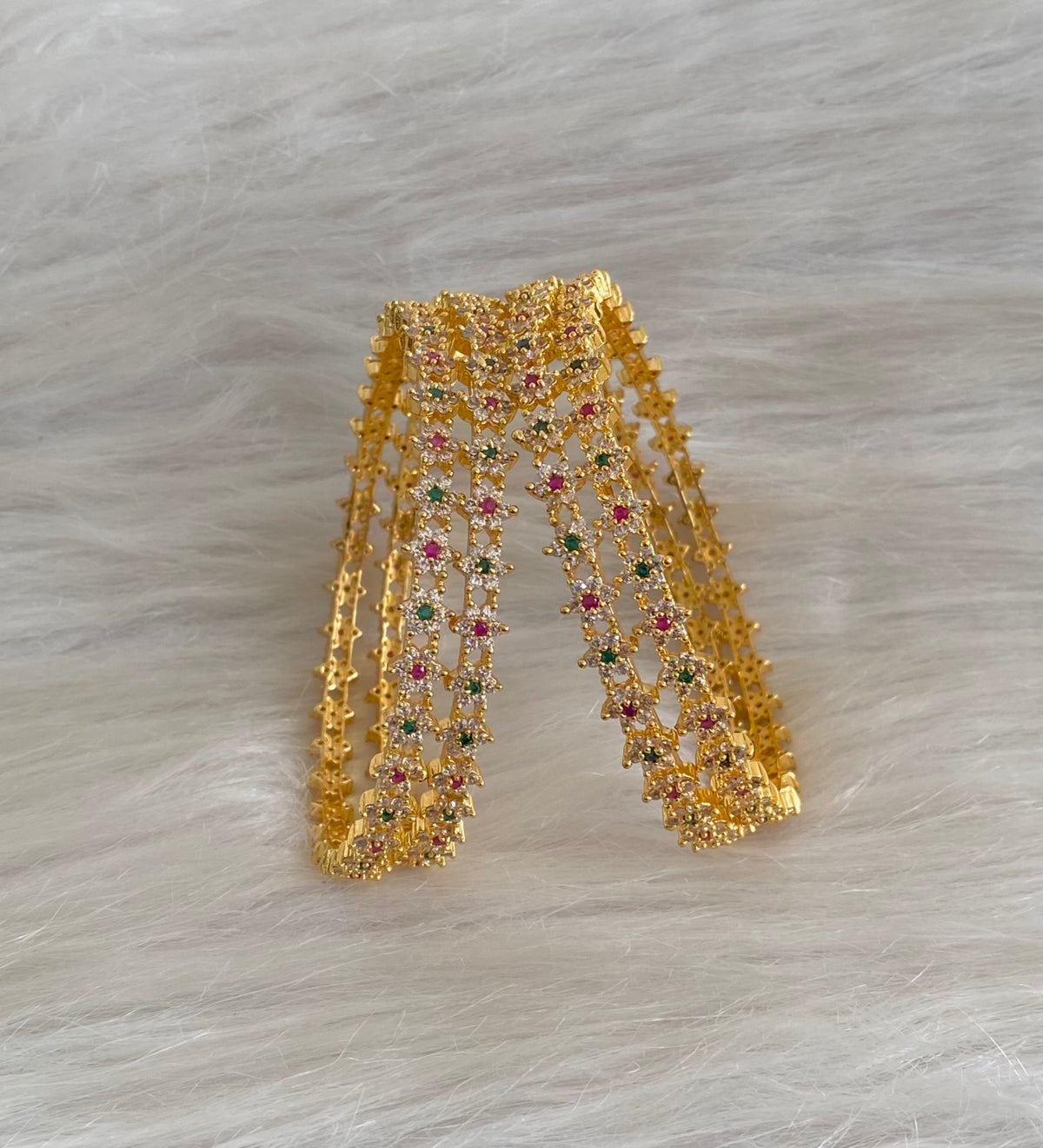 Gold tone cz-ruby-green set of 4 nakshatra bangles(2.10) dj-55151