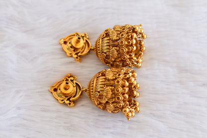 Antique gold tone kemp-green-white elephant jhumkka dj-52983