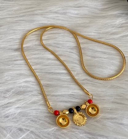 Gold tone 24 inches coral-black beads lakshmi coin bottu mangalyam dj-54111